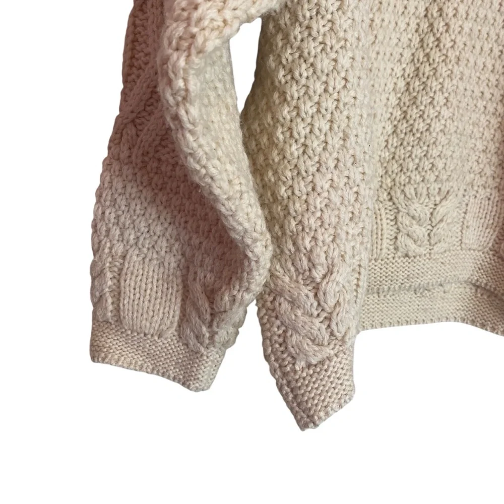 Cream Crew Neck Cable Knit Sweater Doogan Donegal fisherman - Picture 3 of 5